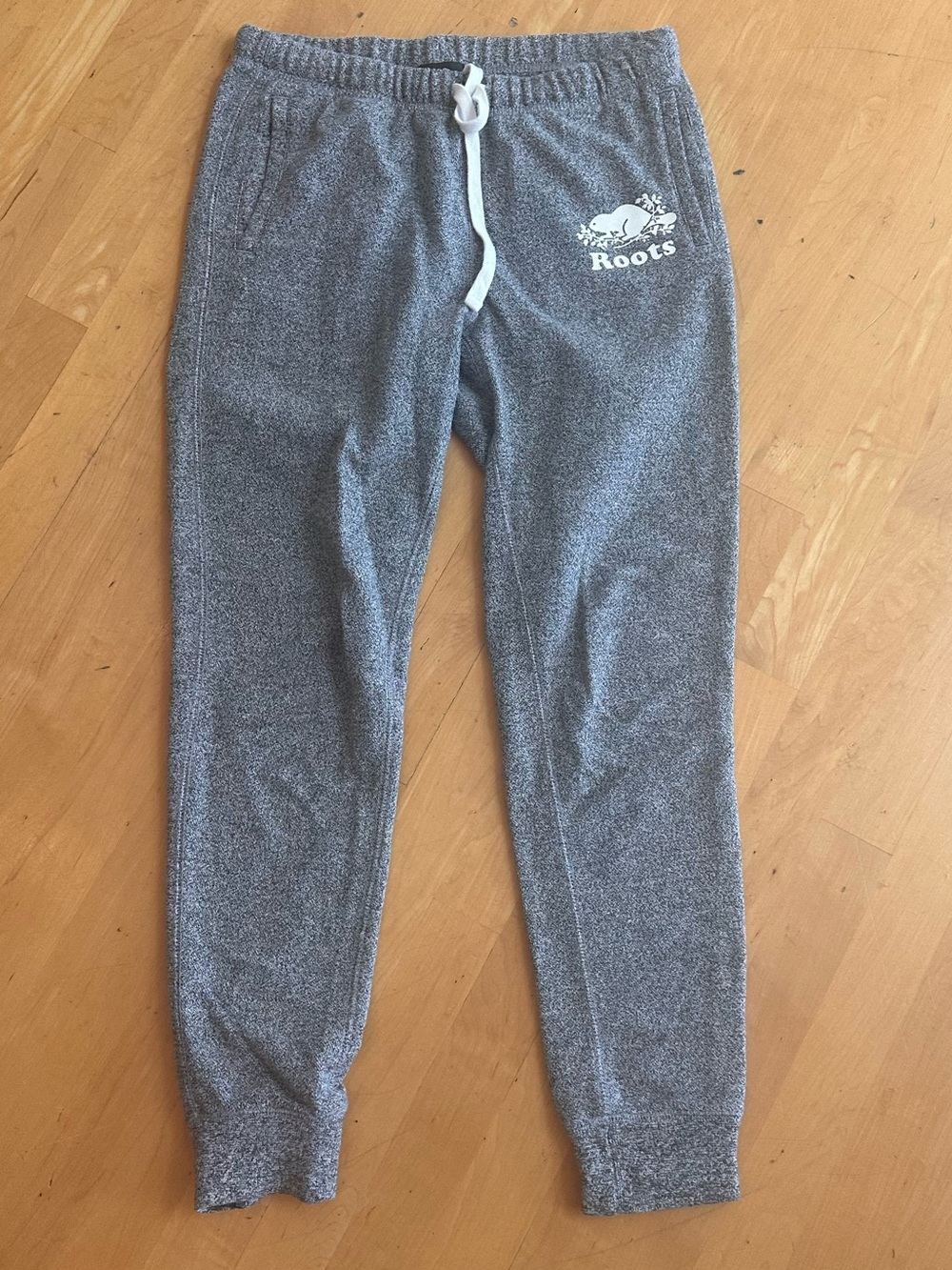 Roots Women’s Original Gray Cuff Sweatpants with White Drawstring. XS